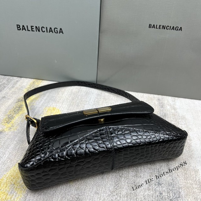 Balenciaga專櫃2022爆款XX系列腋下包 巴黎世家鱷魚黑肩背女包 fyj1264